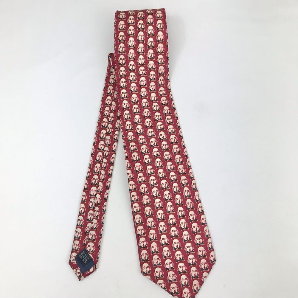 Royal Shakespeare Company Red Shakespeare Face Print Vintage 100% Silk Tie
